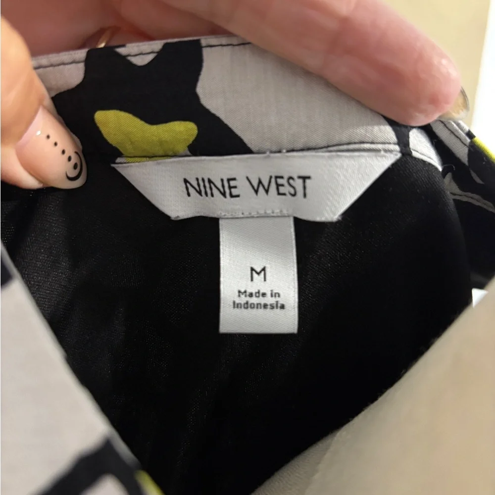 Nine West M Black White & Yellow Abstract Patterned Summer Dress Summer Nursing - Picture 5 of 6